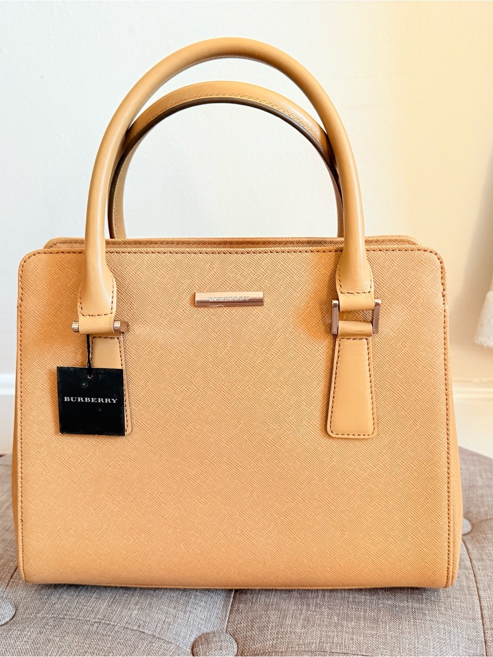 Burberry Camel Tan Structured Top-Handle Satchel